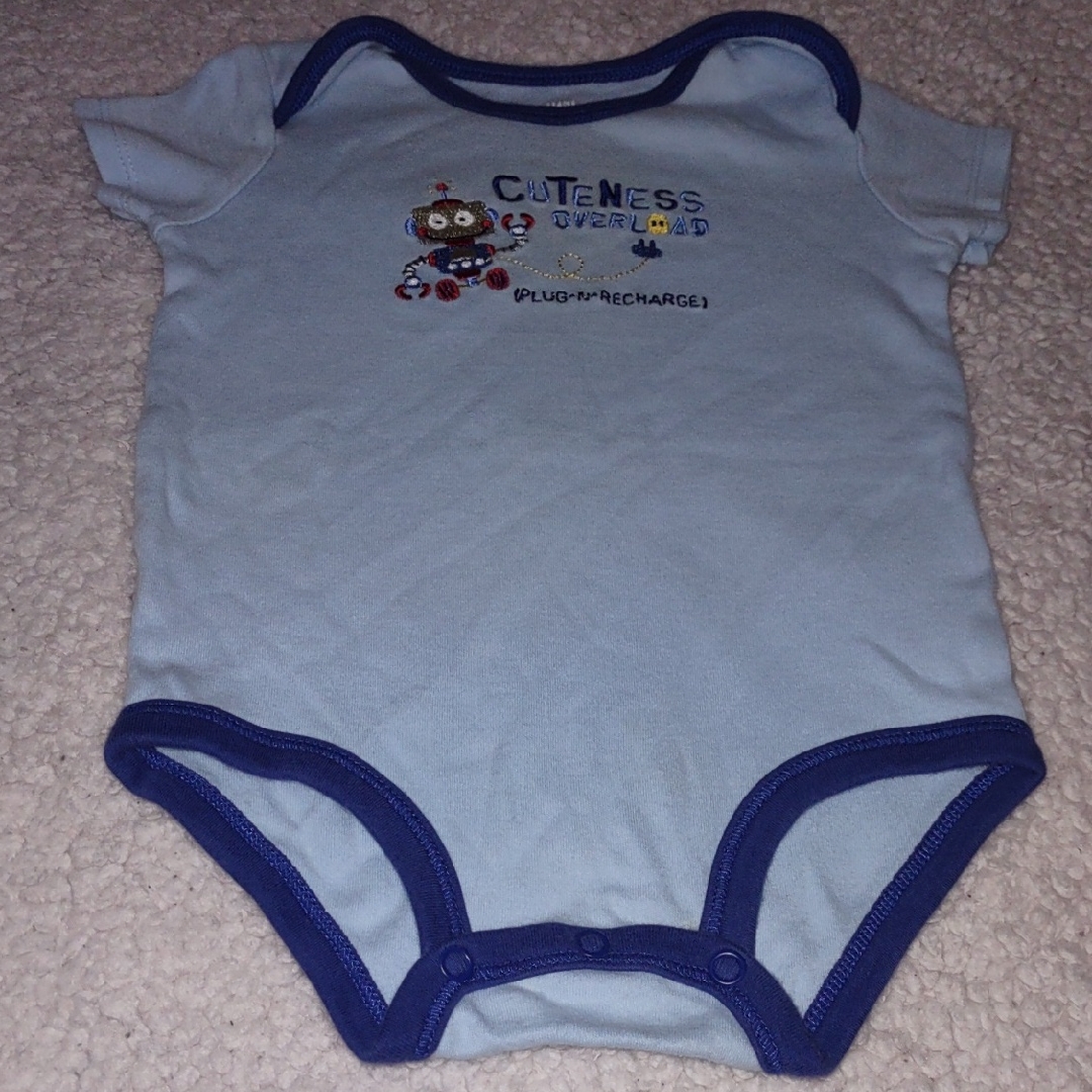 Carter's Blue Bodysuit With Navy Trim And Snap Closure